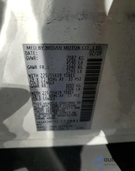 2019 Nissan Rogue S z USA, uszkodzony, nr VIN 5N1AT2MT7KC773881